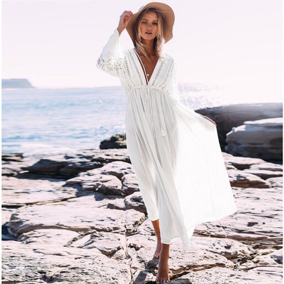COSABELLA L white stretch lace robe swimsuit cover up heavyweight white ties main image 1